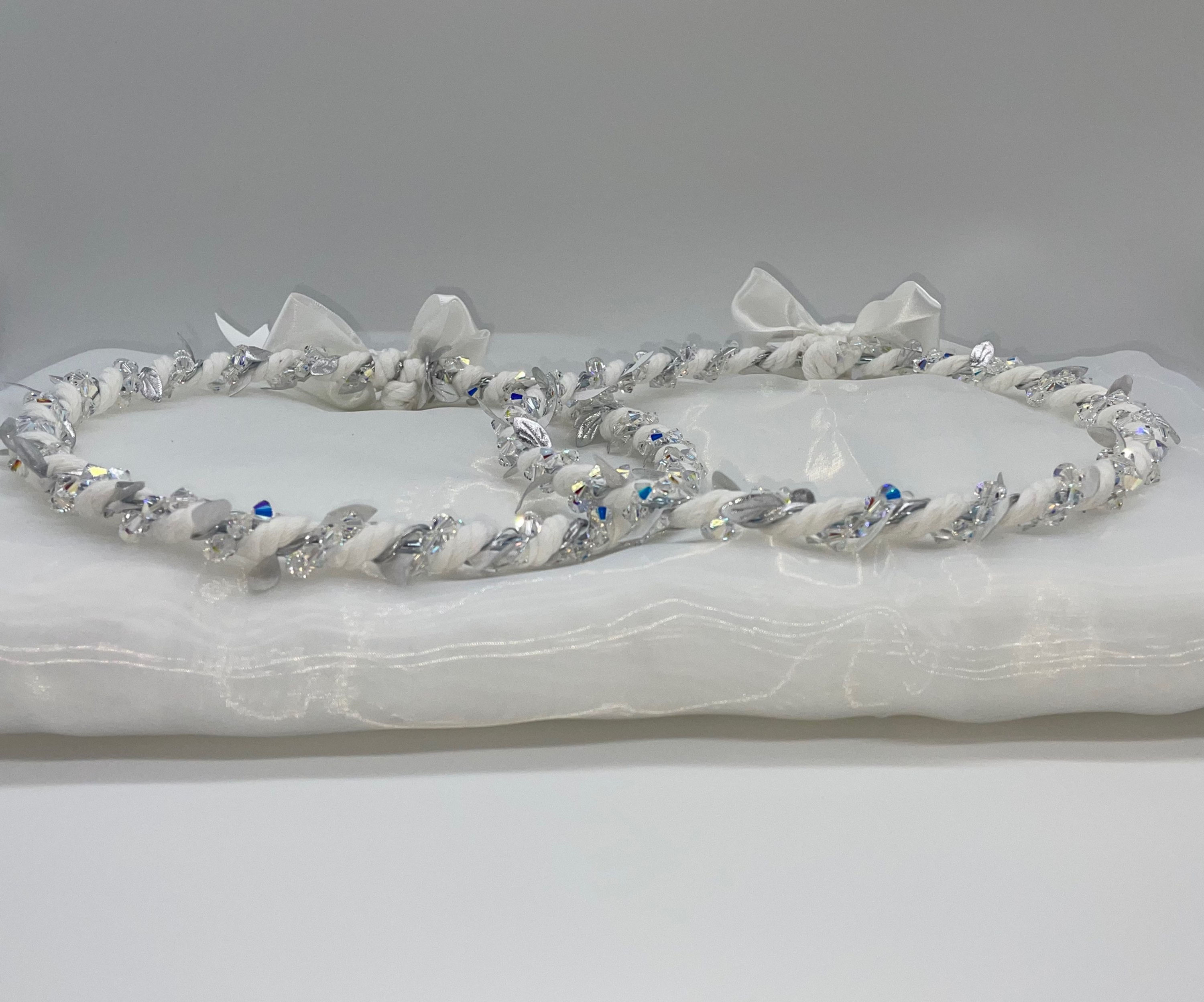 Twisted Crystals and Silver Leaves Stefanas - 2 Handmade Orthodox Wedding Crowns