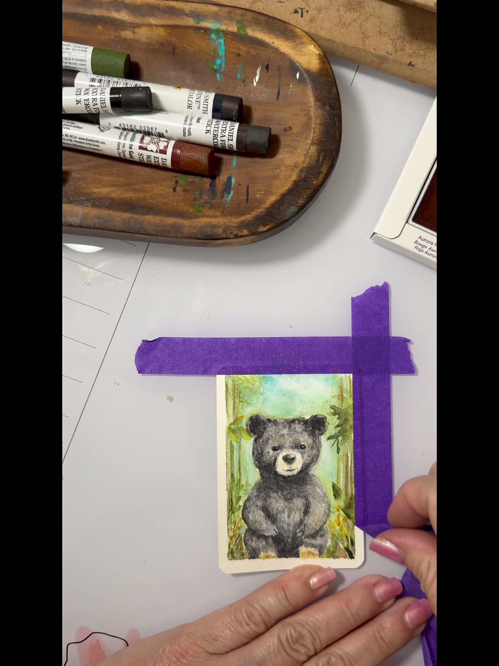 Thumbnail: ACEO mixed media Bear Miniature Painting