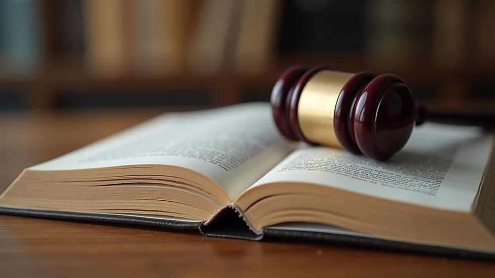 Close-up view of a legal book with a gavel