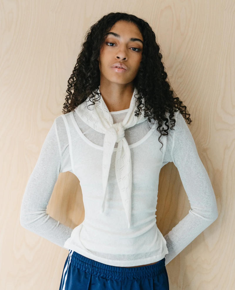 TBco. Pointelle White Merino Triangle Scarf 1