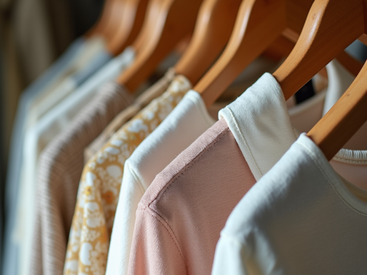 Capsule wardrobe close up of garments on rail