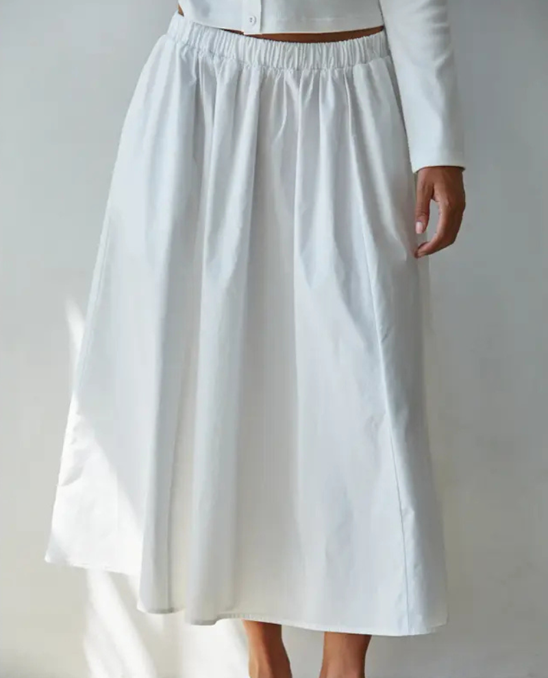 By Together White Elastic Waist Midi Skirt