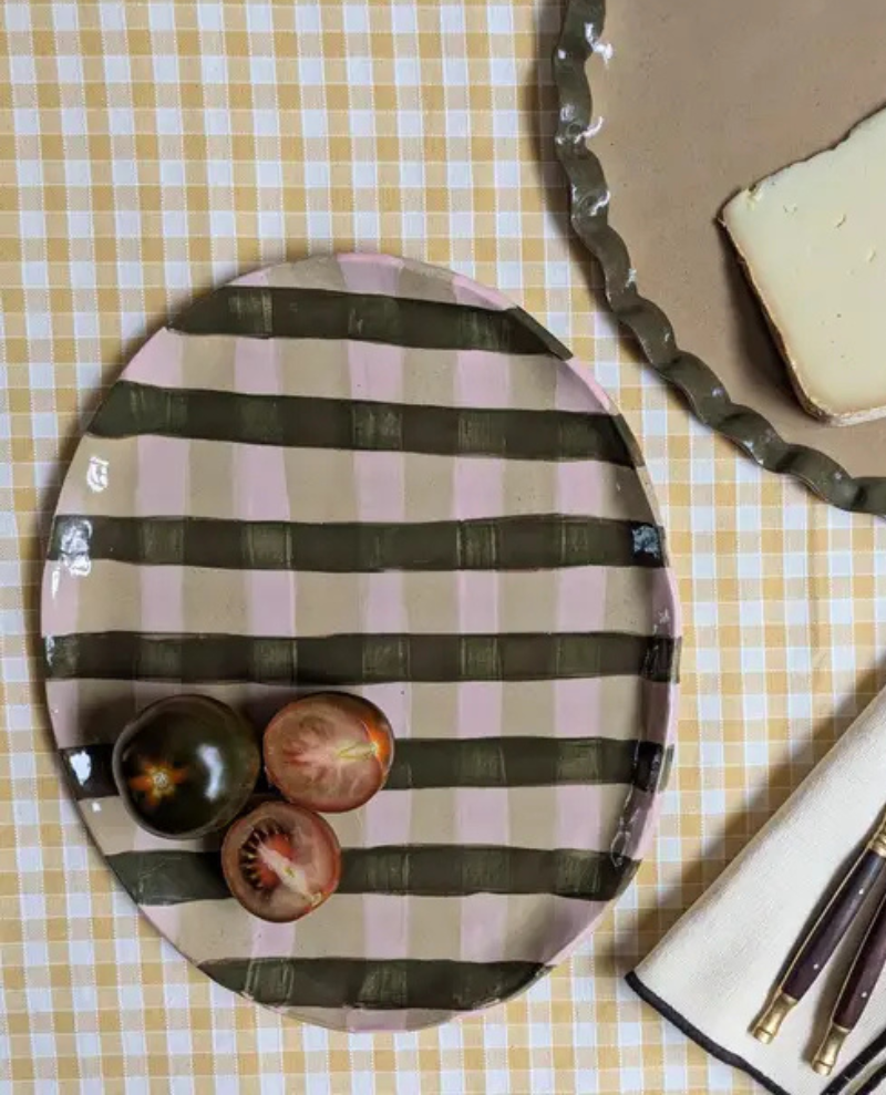 Rosie Gore Pink/Olive Gingham Serving Plate