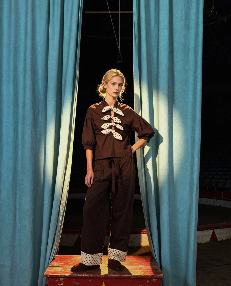 Thumbnail: Carmen Says Juggler Brown Polka Dot Blouse 5