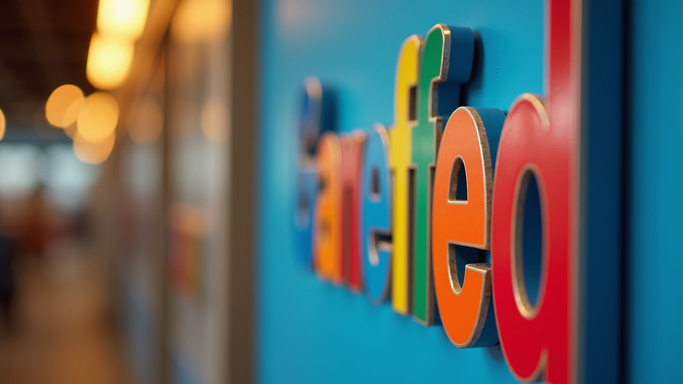 Close-up view of a colorful brand logo