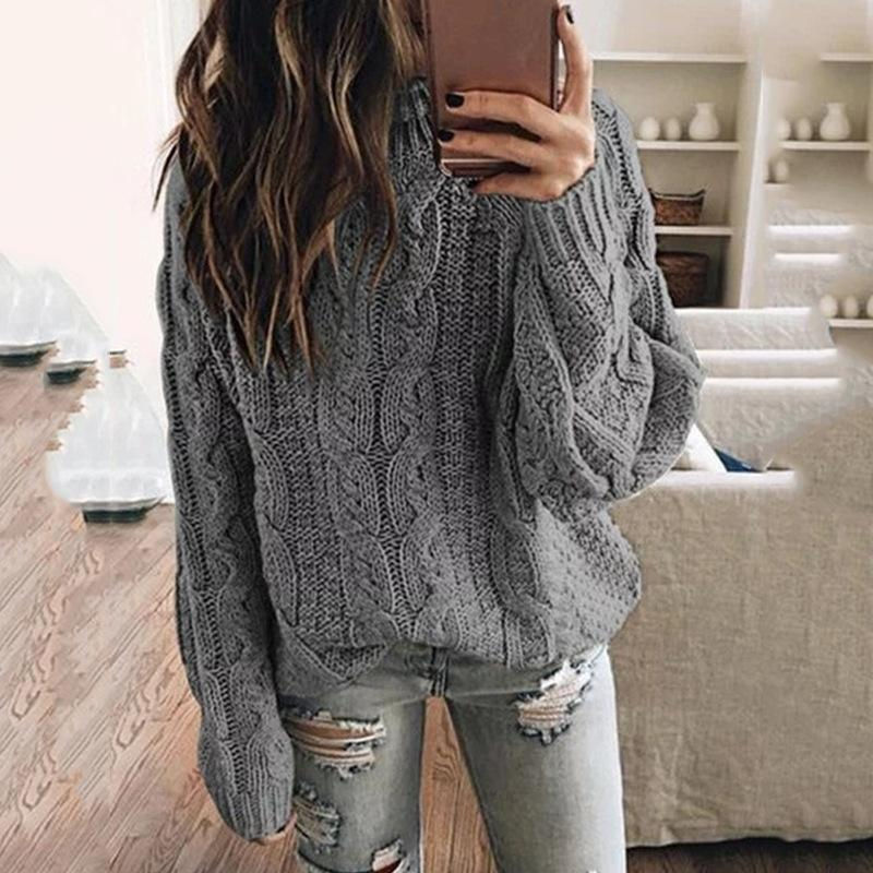 Thumbnail: Solid Color Women Knitted Pullover Sweater