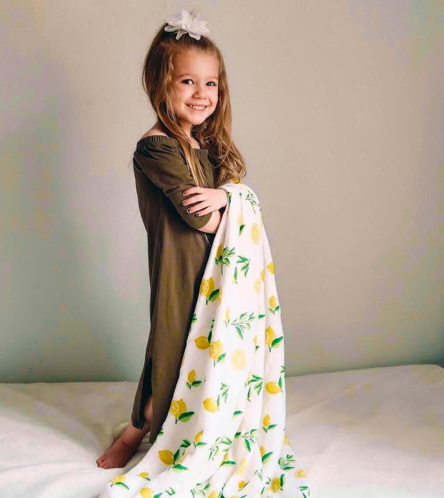 Thumbnail: Bamboo 4 Layer Muslin Quilt, Softest Baby Toddler Blanket, Lemon