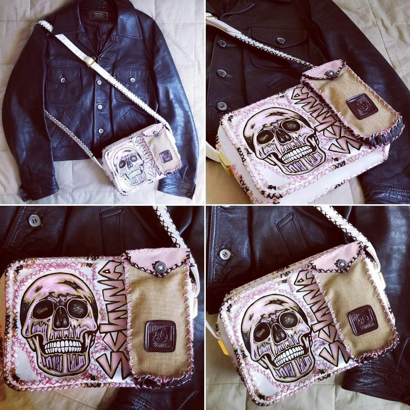 Shoulder bag with front cell phone case - handmade