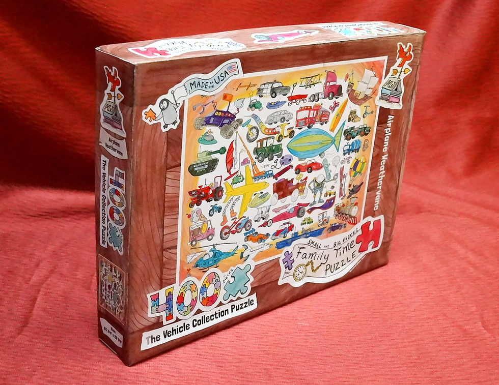 Thumbnail: Family style puzzle. Small to large pieces mixed together. The puzzle has 400 pieces and features over 60 colorful vehicles