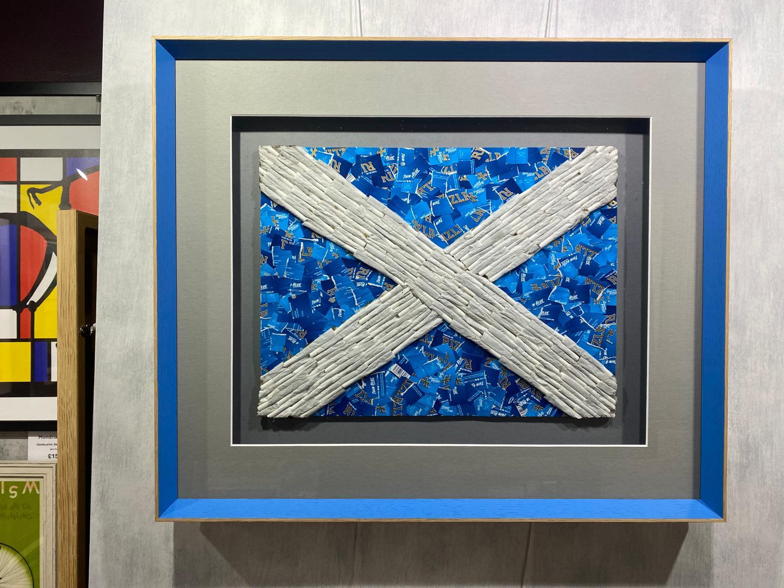 Highland Rizla original St Andrew’s Flag collage in blue Rizla papers by Daniel Chapman