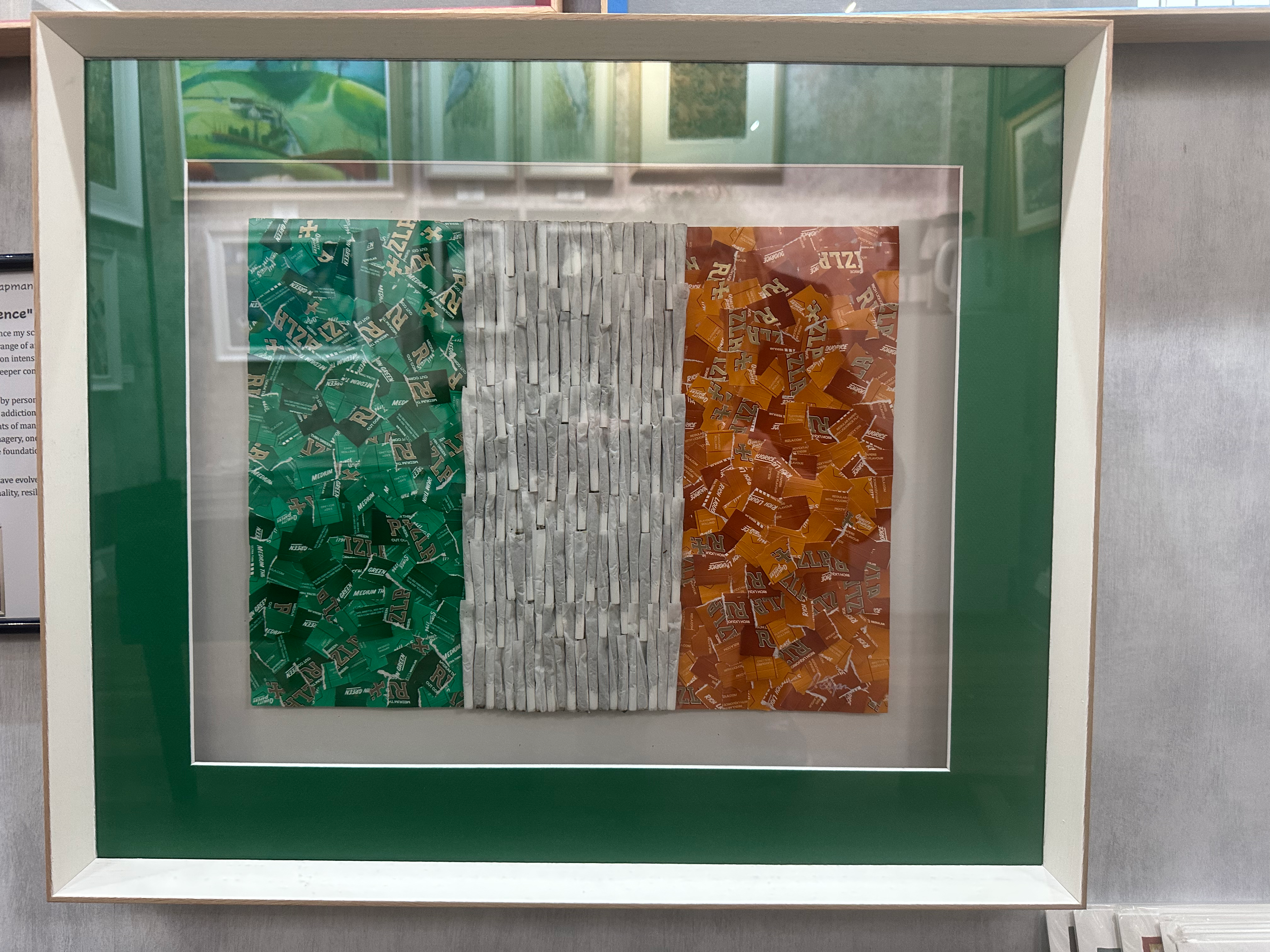 Roll Up the Republic original Irish tricolour collage in Rizla papers by Daniel Chapman