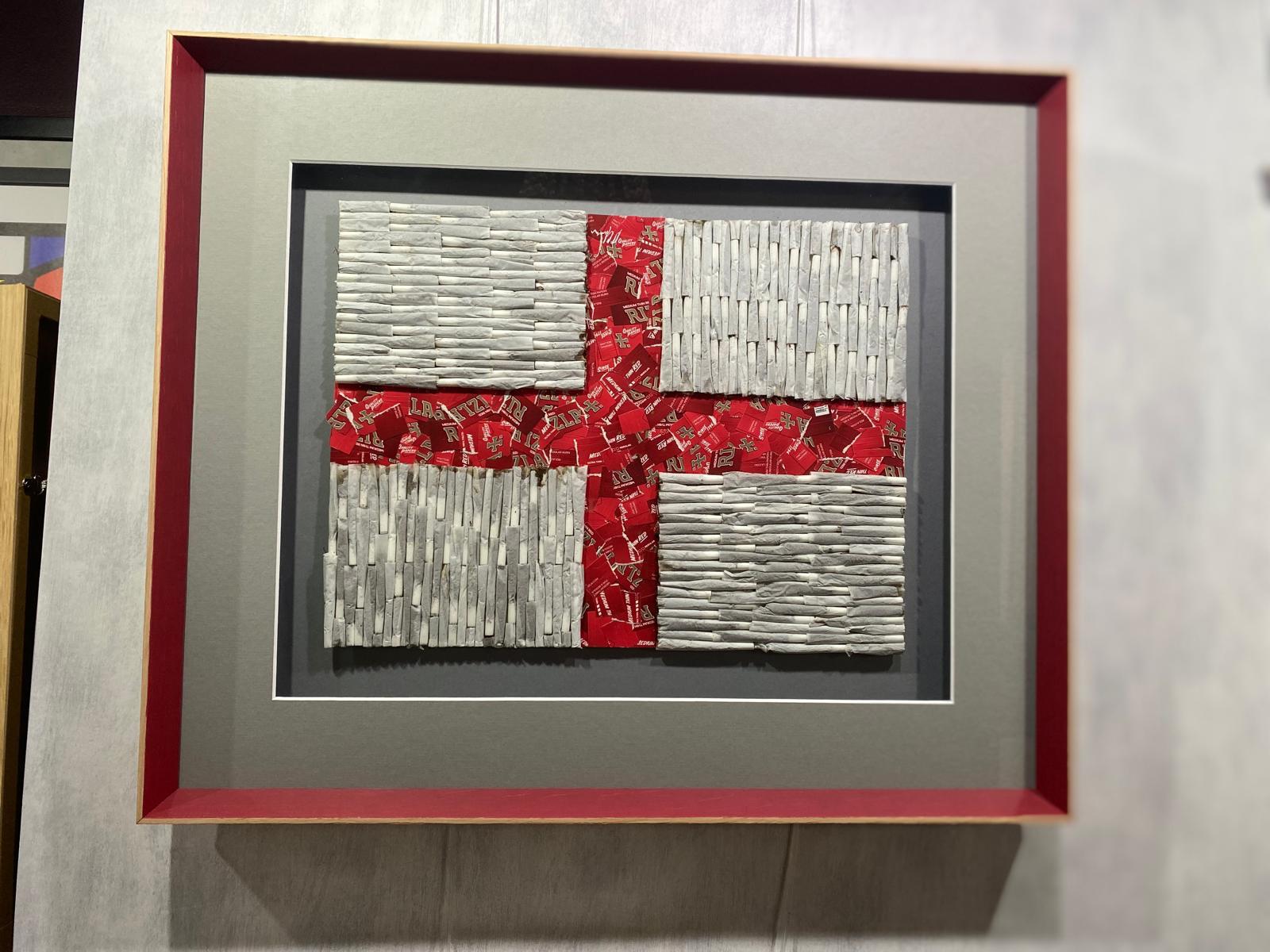 St George’s Riz original England flag collage in red Rizla papers by Daniel Chapman