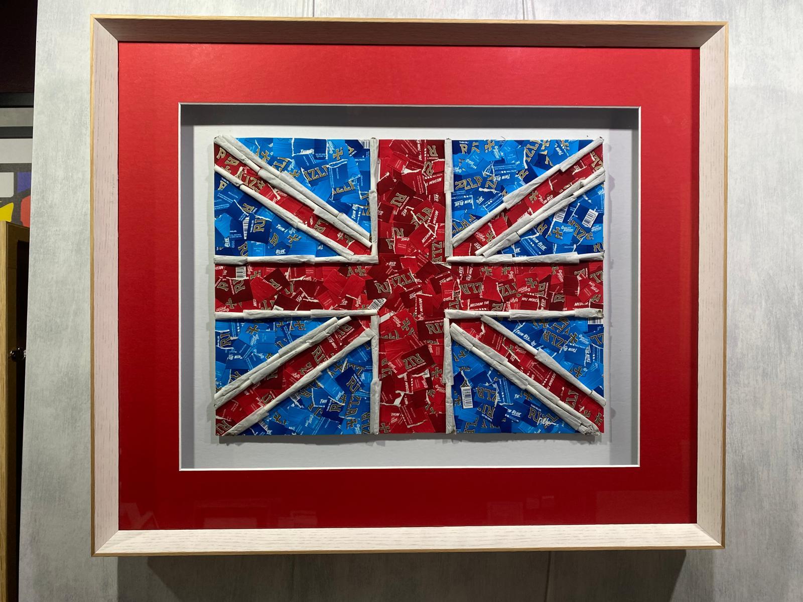 Roll Britannia original Union Jack collage in red and blue Rizla papers by Daniel Chapman