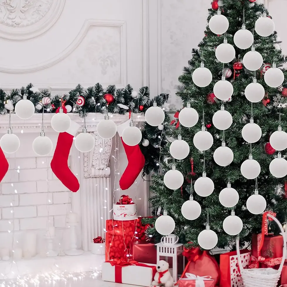 Miniatura: Bolas navideñas de terciopelo rojo