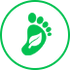 Icon representing environmental impact with a leaf and globe symbol