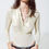 Thumbnail: Metallic Finish Bodysuit With Draped Details in Pearl White