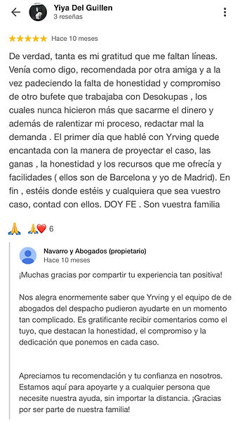 Opinión real de cliente satisfecho con la atención legal de Navarro & Abogados en Figueres (Girona)