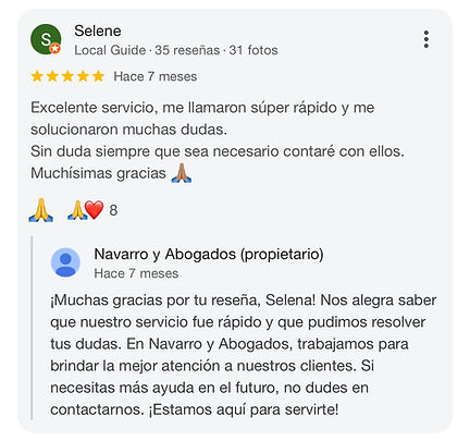 Reseña de cliente satisfecho tras un proceso de divorcio en Figueres con Navarro & Abogados.
