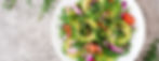 Diet menu. Healthy salad of fresh vegetables - tomatoes, avocado, arugula, radish and seed