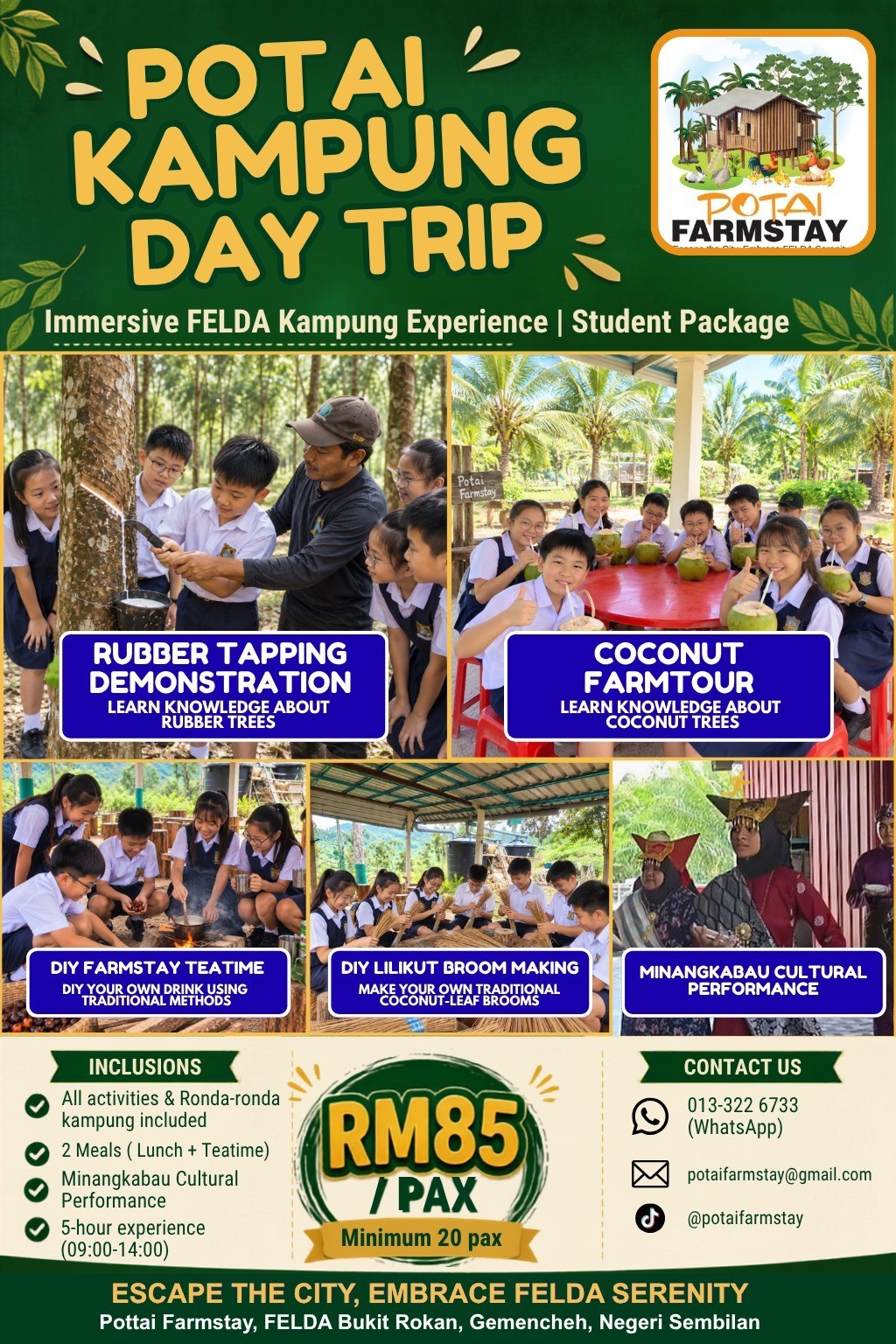 Potai Farmstay school field trip student package RM85 minimum 20 pax
