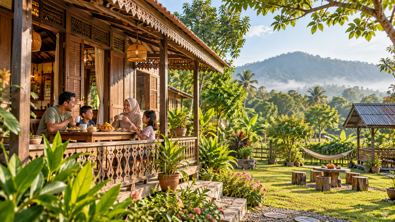 AI-generated illustrative image: FELDA village experience at Potai Farmstay in FELDA Bukit Rokan, Negeri Sembilan