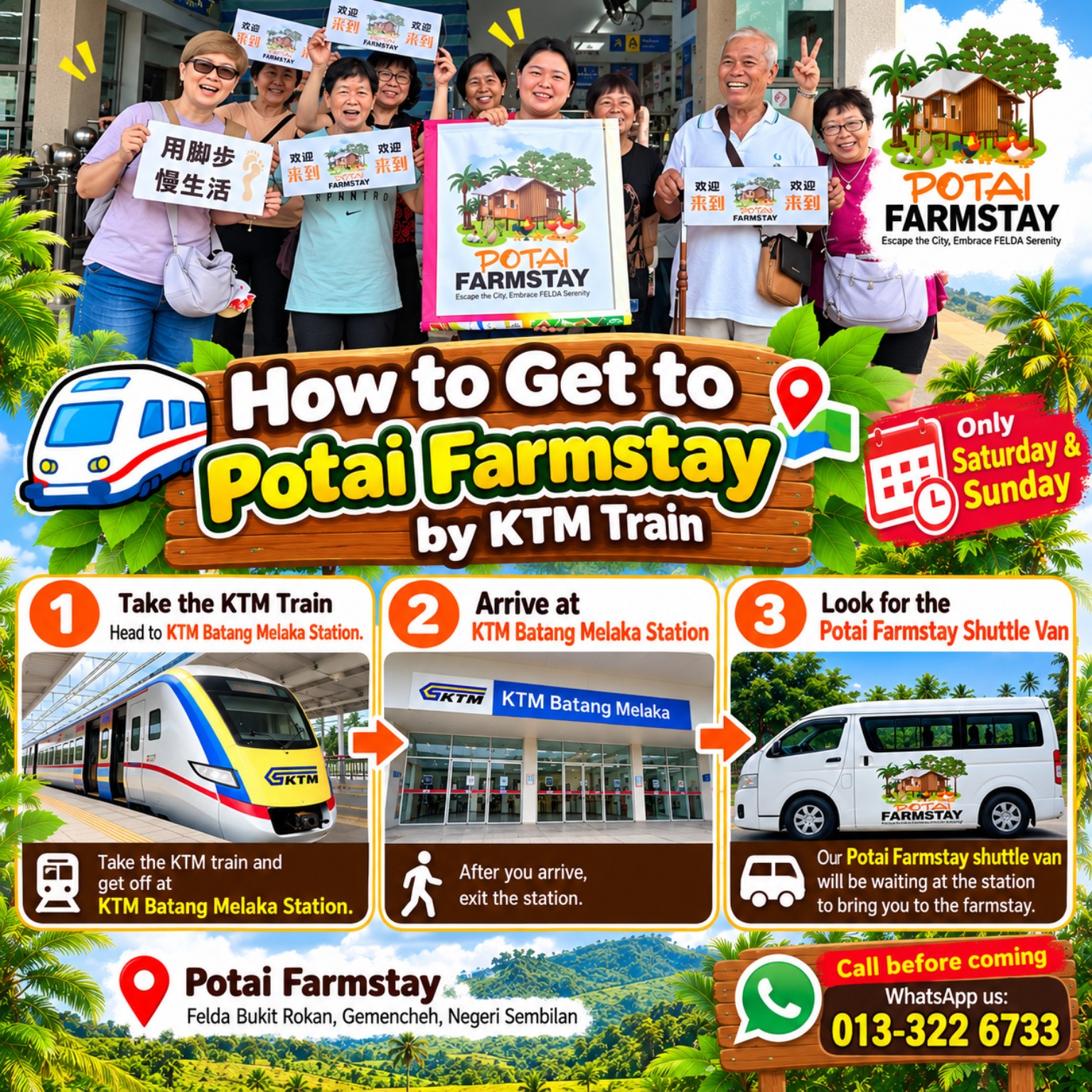How to get to Potai Farmstay by KTM Batang Melaka Station and Potai shuttle van