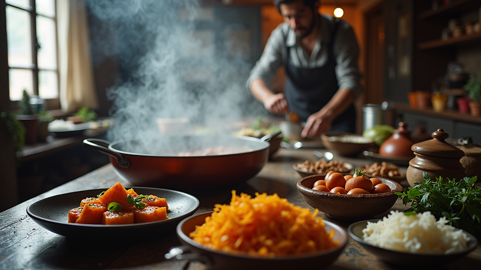 High angle view of a traditional Himachali cooking class setup