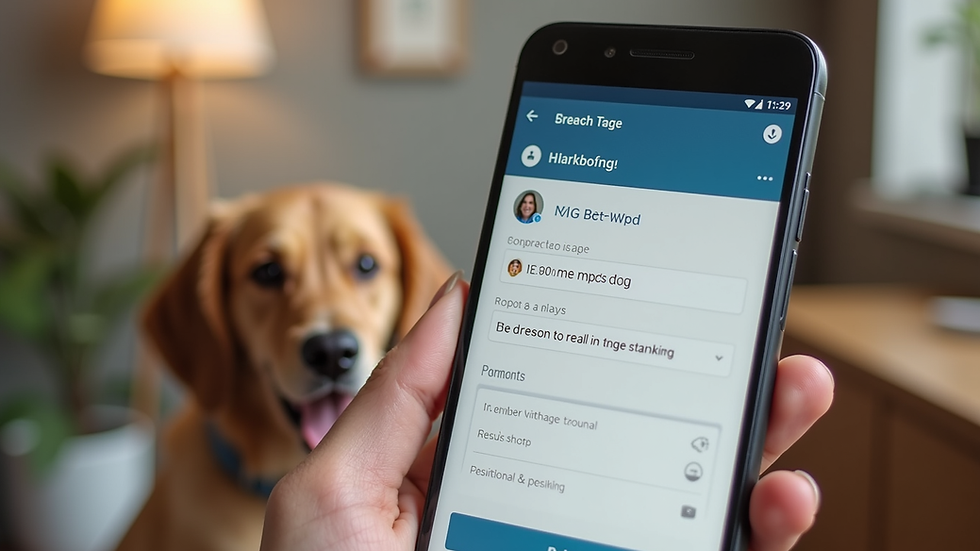 Close-up view of a smartphone displaying a pet care booking confirmation