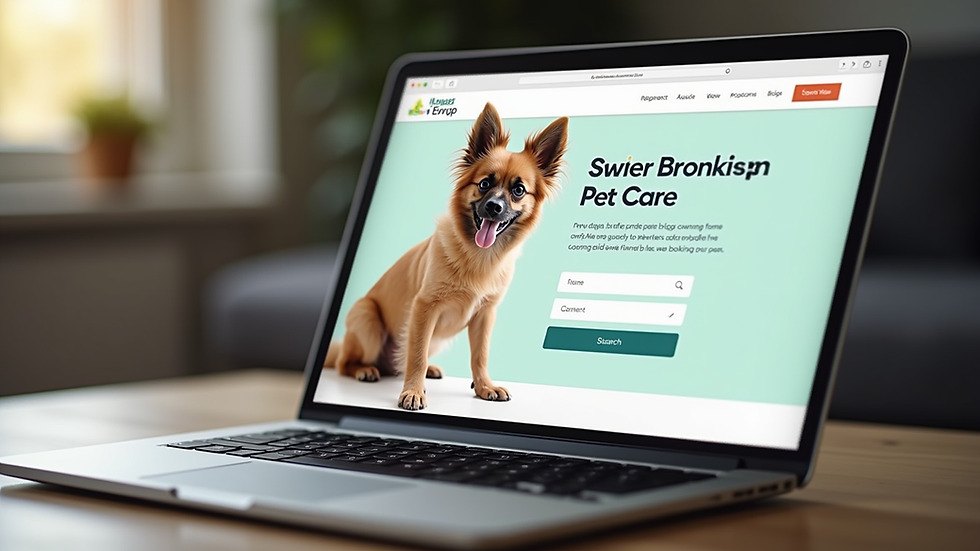 Eye-level view of a laptop screen showing a pet care booking website