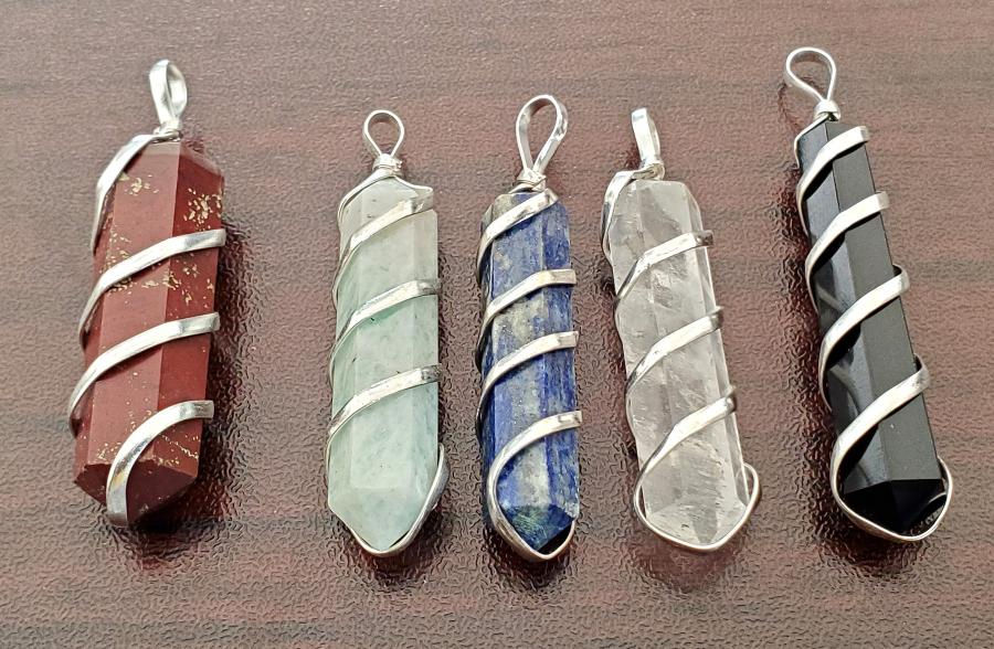 Thumbnail: Wire Wrapped Point Assorted Gemstone Pendant 1.75"