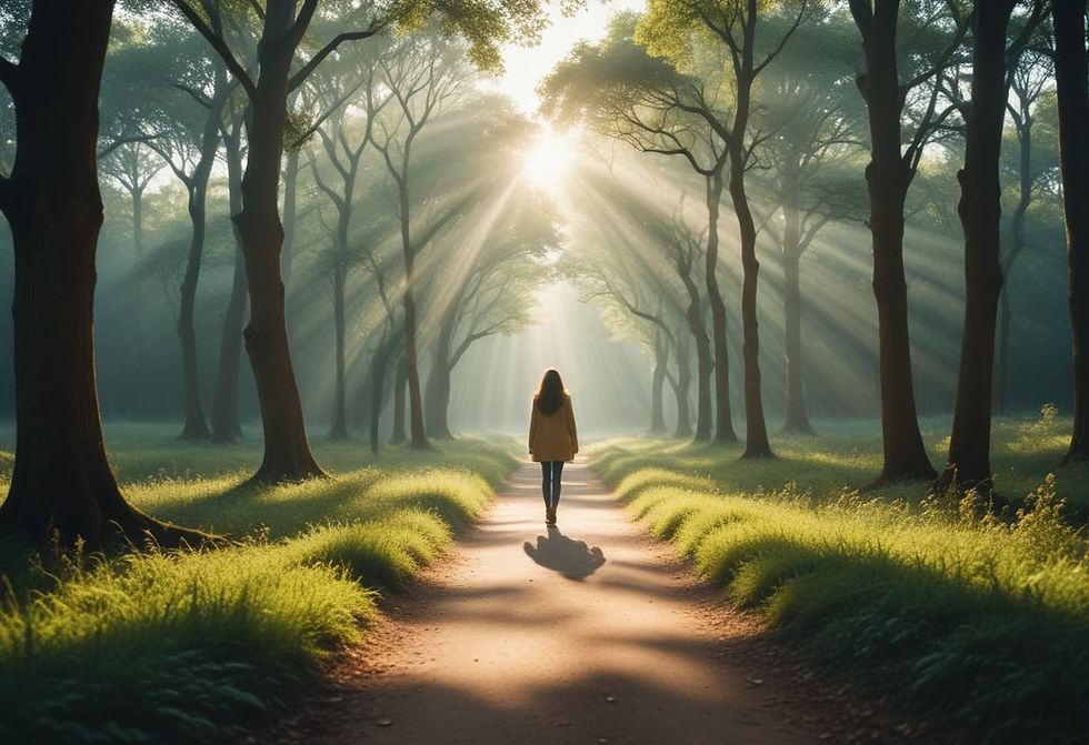 Mulher caminhando em um caminho de ár