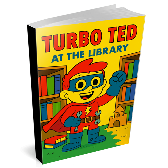 Turbo Ted At The Library A missing book, a glowing bookmark, and one turbo-charged trip through the library!
