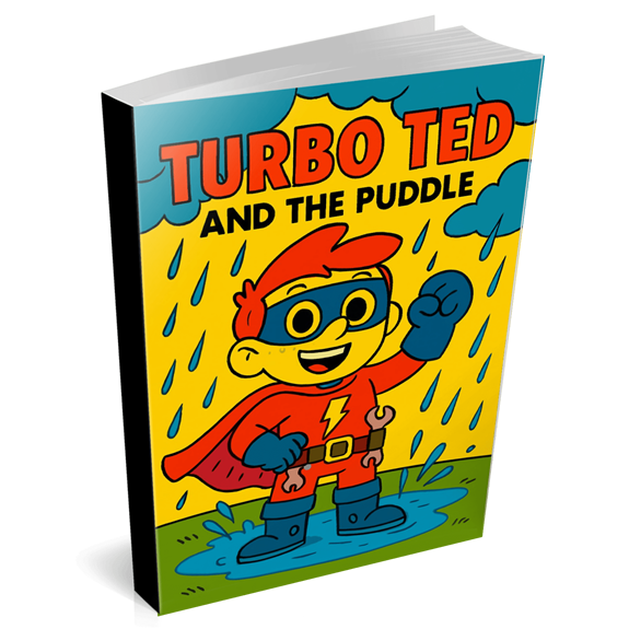 Turbo Ted And The Puddle A giant puddle, a clever pump, and one red-caped hero who’s ready to save the day — splash-free!