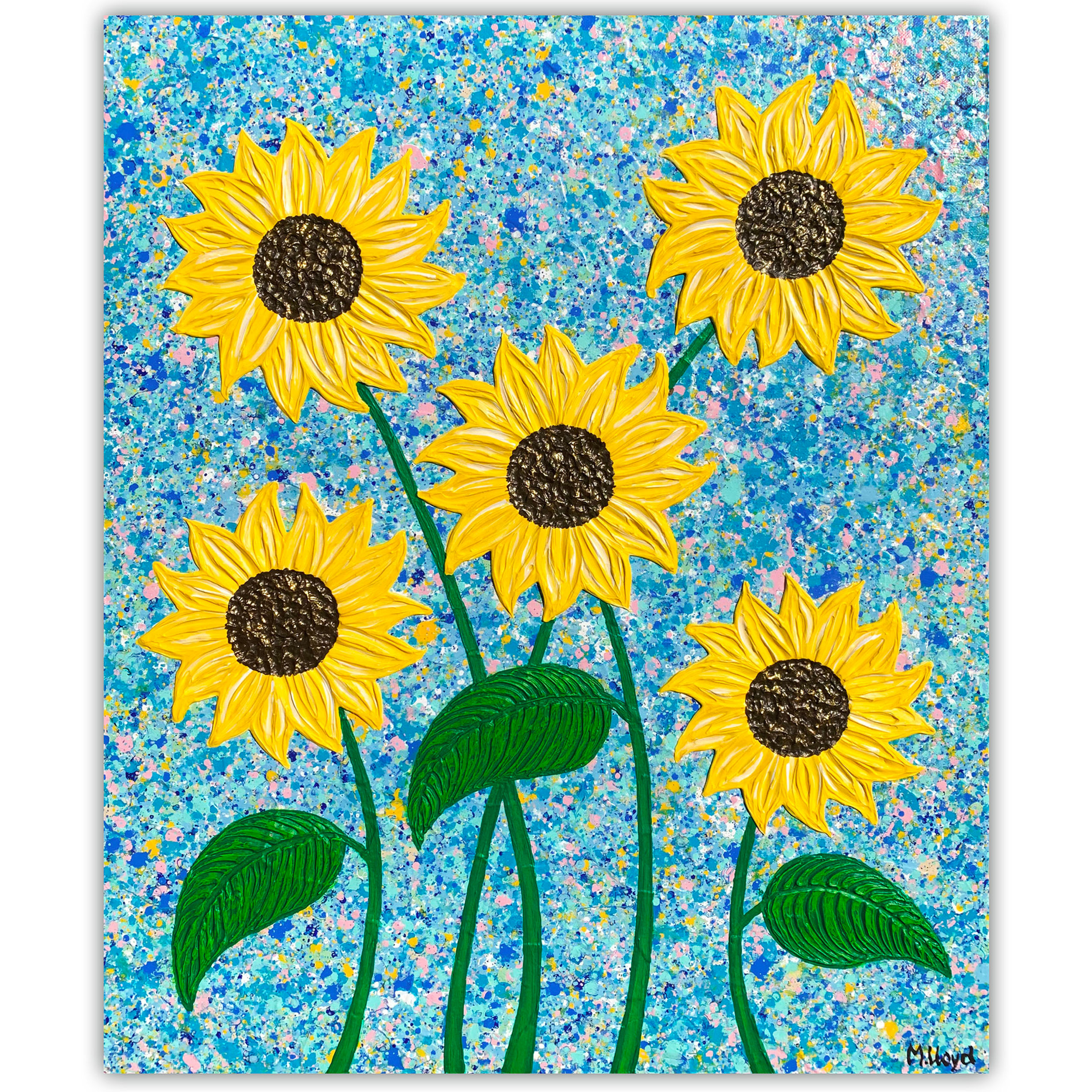 Sunflowers on a Sunny Spring Day textured impasto abstract