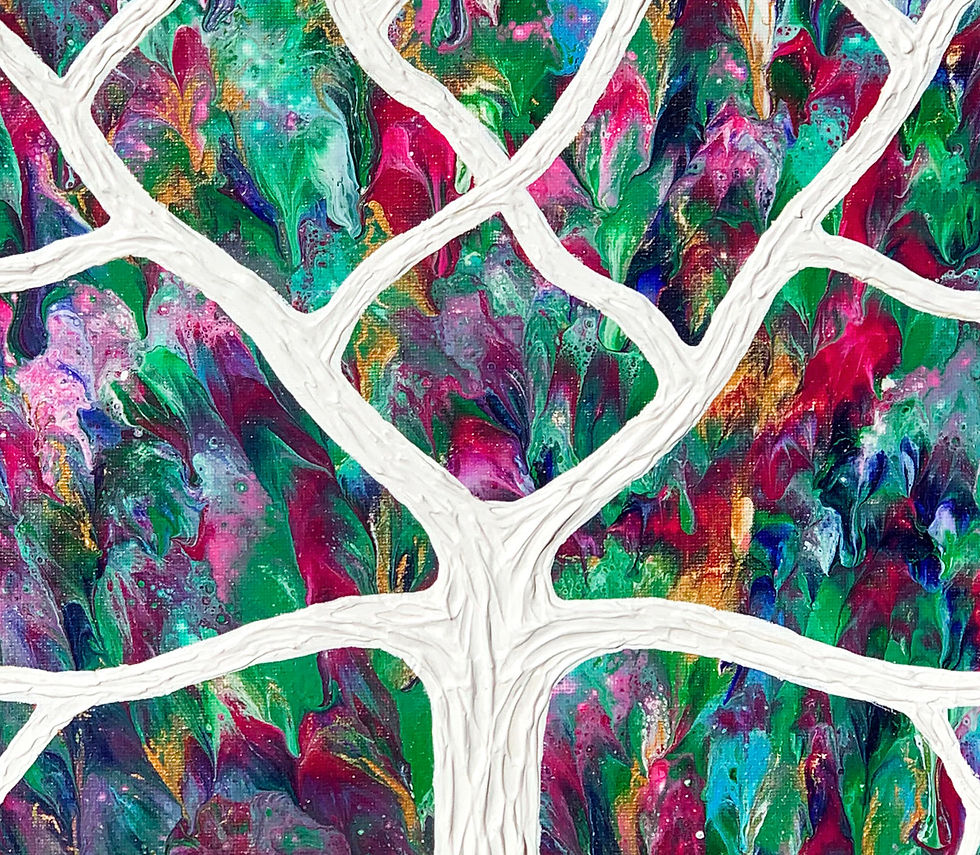 Thumbnail: Tree in Tropical Floral Garden Textured Impasto abstract