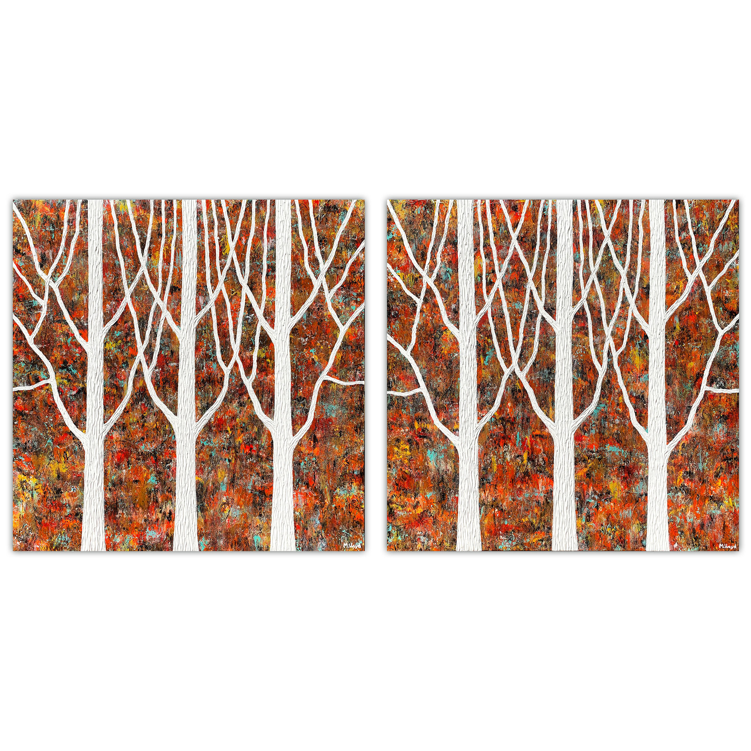 Trees Outback Australia Ghost Gums Diptych textured impasto abstract