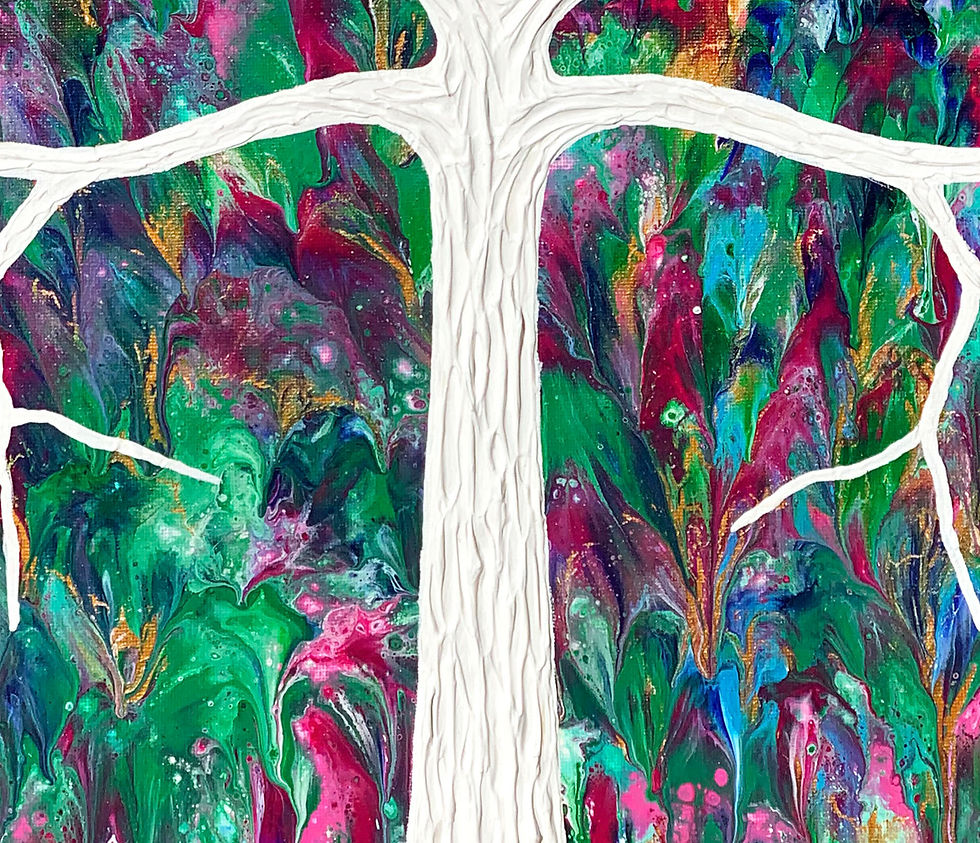 Thumbnail: Tree in Tropical Floral Garden Textured Impasto abstract