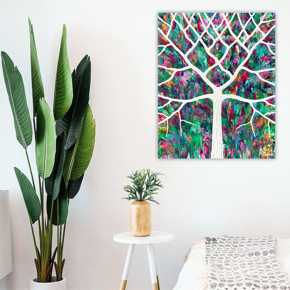 Thumbnail: Tree in Tropical Floral Garden Textured Impasto abstract