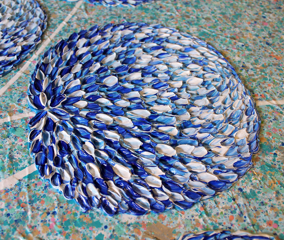 Thumbnail: SOLD - Flowers - Blue Textured Abstract Florals - 76cm x 76cm