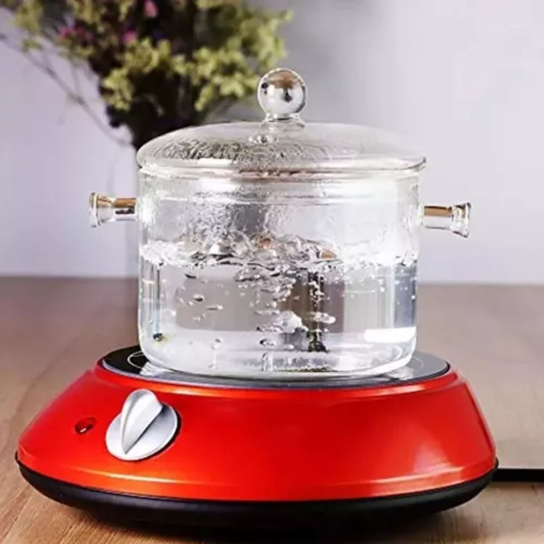 Olla de vidrio para sopa con tapa, transparente, de borosilicato.