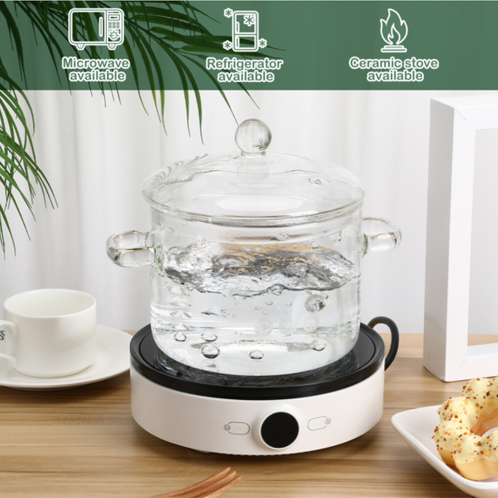 Miniatura: Olla de vidrio para sopa con tapa, transparente, de borosilicato.