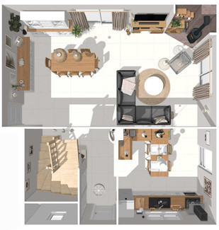 vue d'ensemble 3D rénovation pièce à vivre