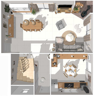 Vue d'ensemble 3D rénovation pièce à vivre