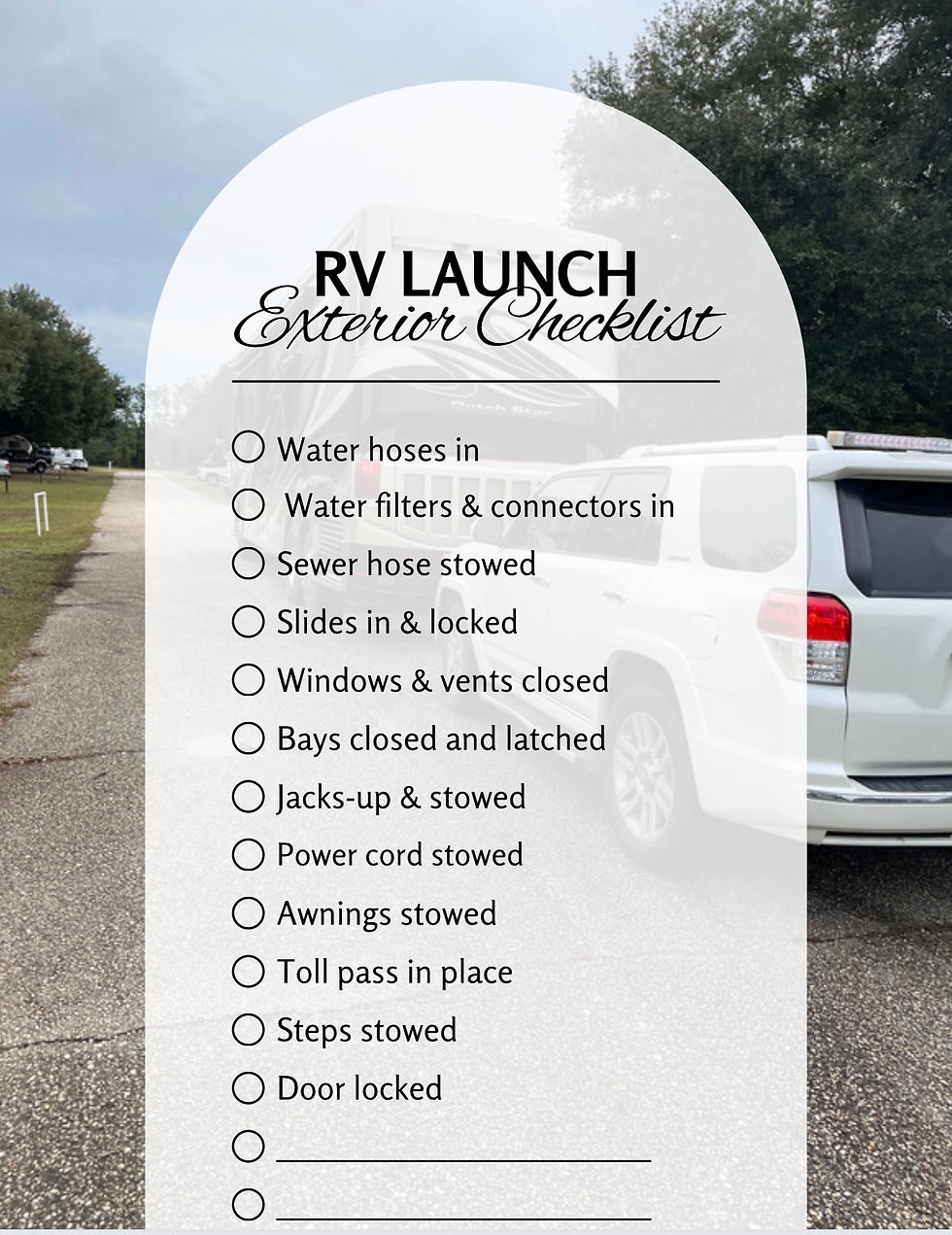 RV departure Exterior Checklist