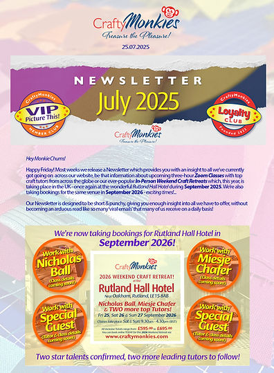 CraftyMonkies Weekly Newsletter - Weekly updates, class info and Special Offers!