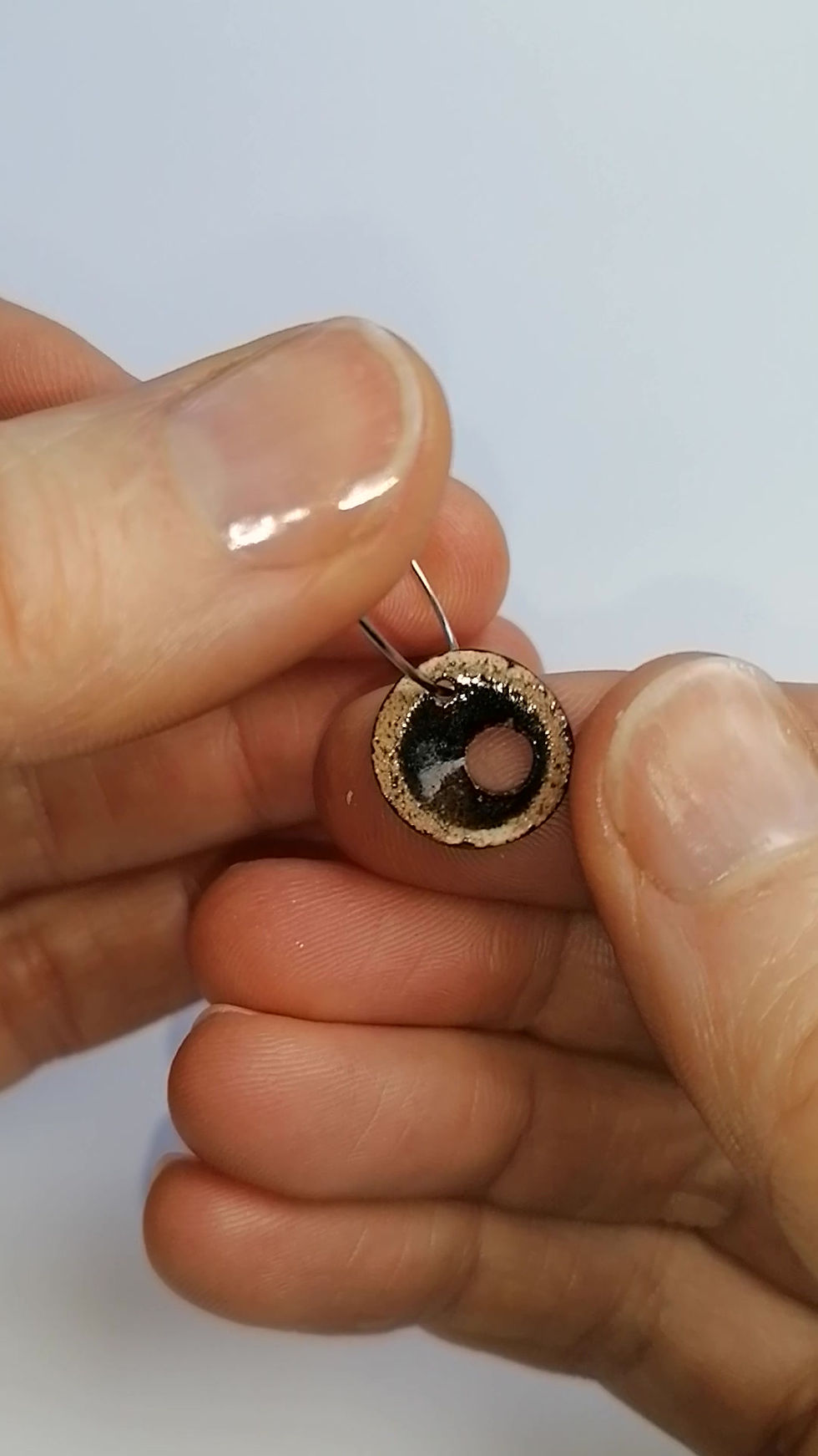 Thumbnail: Ceramic Dangle Hoop Autumn Colours Doughnut Pottery Earring