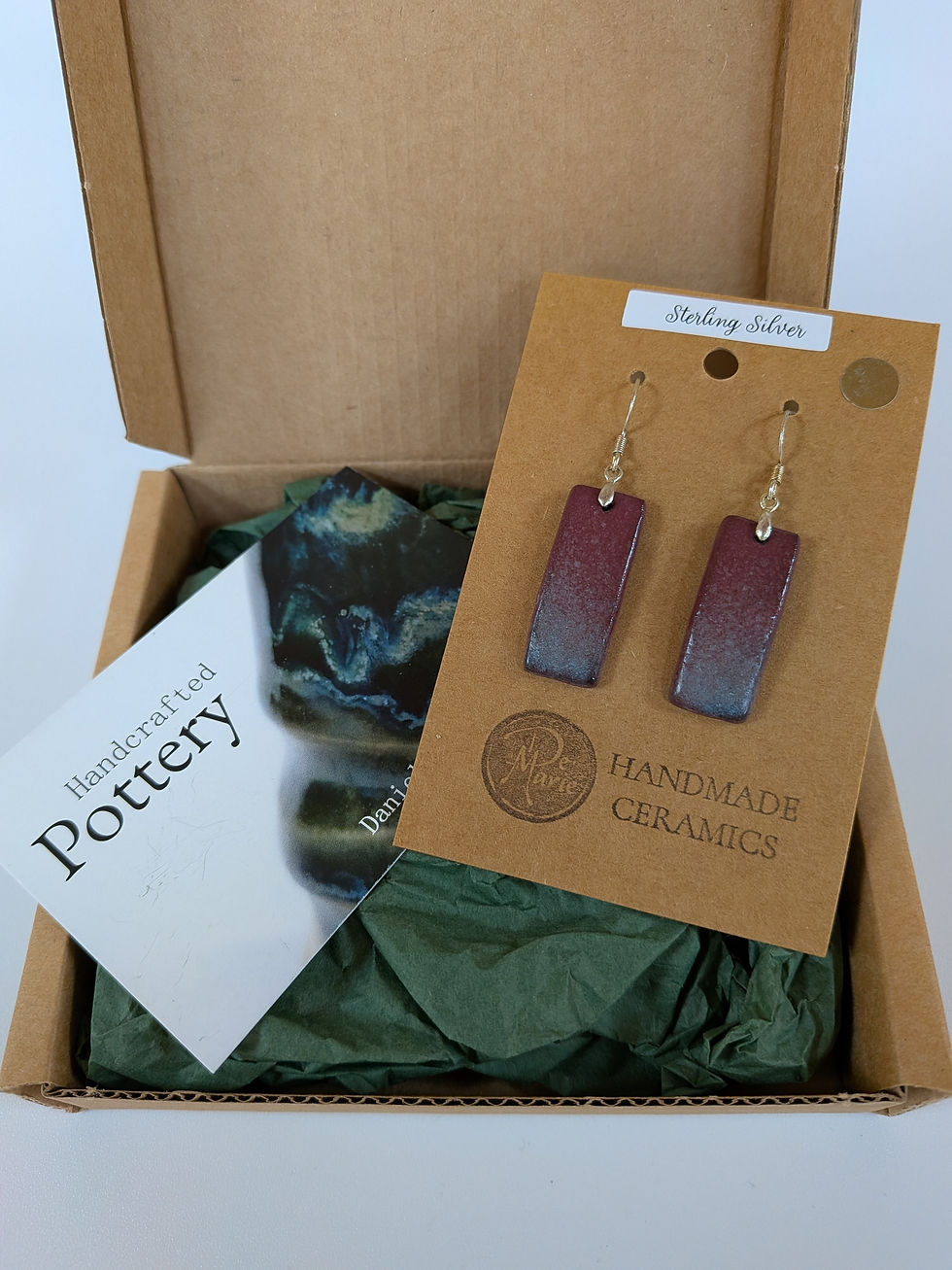 Thumbnail: Deep red rectangular handmade clay and sterling silver earrings