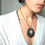 Thumbnail: Handmade ceramic Blue Round Hammered Statement Necklace