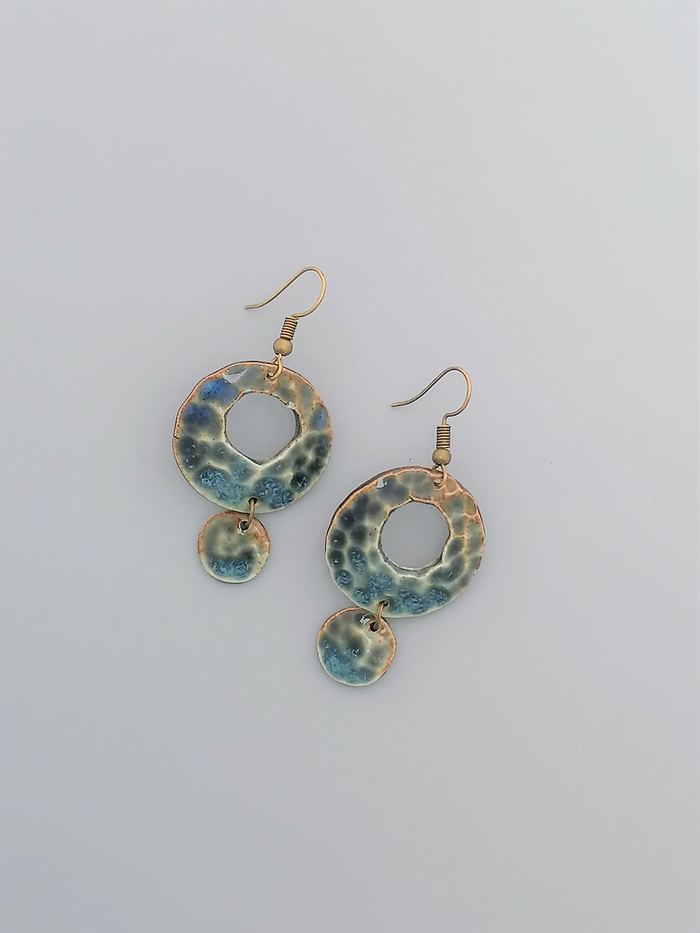 Thumbnail: Contemporary Statement Earring Ceramic Dangly Textured blue handmade
