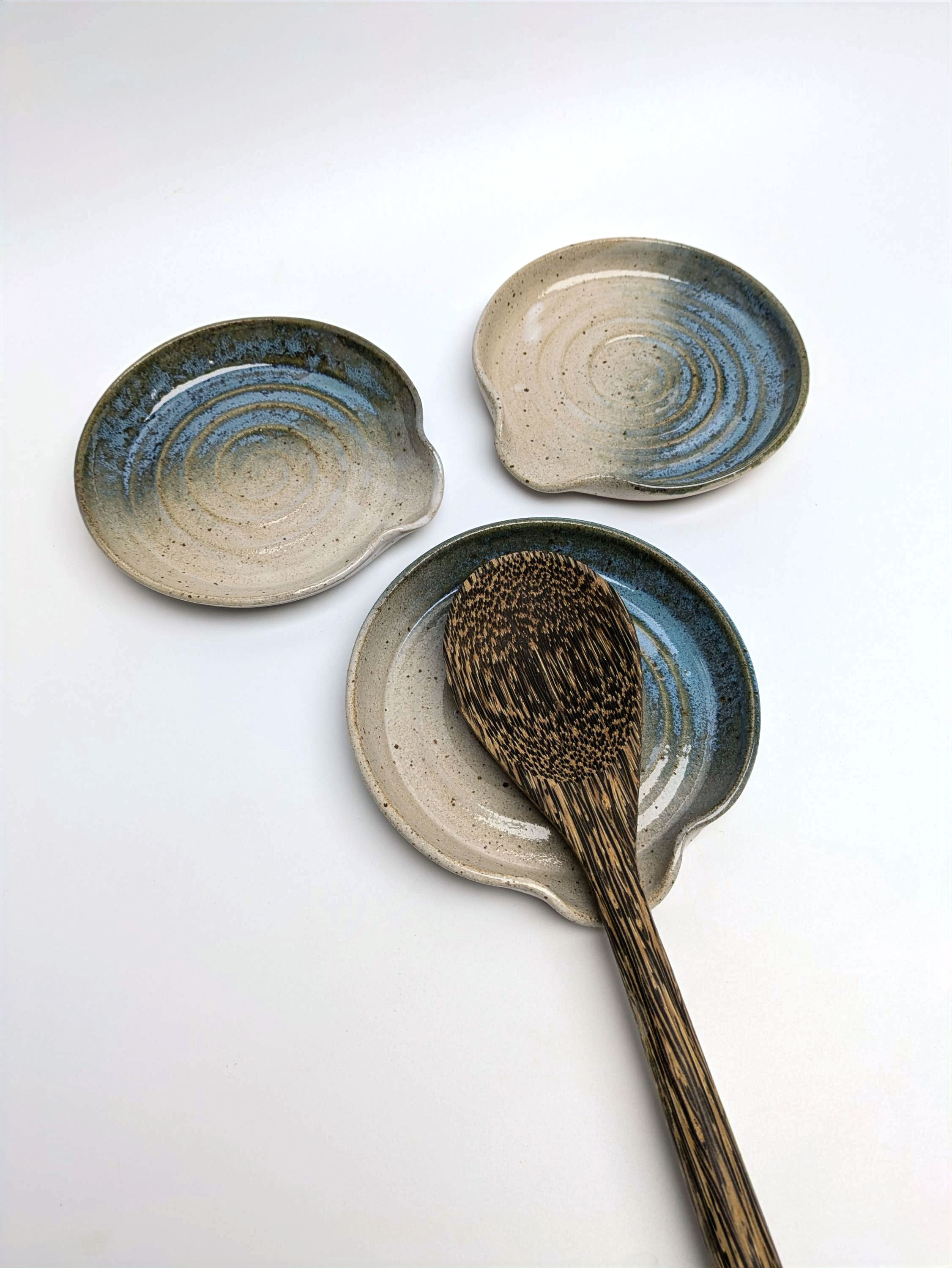 Handmade ceramic spoon rest blue